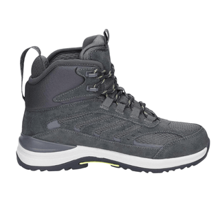 Grauer Waldläufer Outdoor-Damenstiefel aus Veloursleder und Textil, seitlich mit Schnürung und weißer Sohle