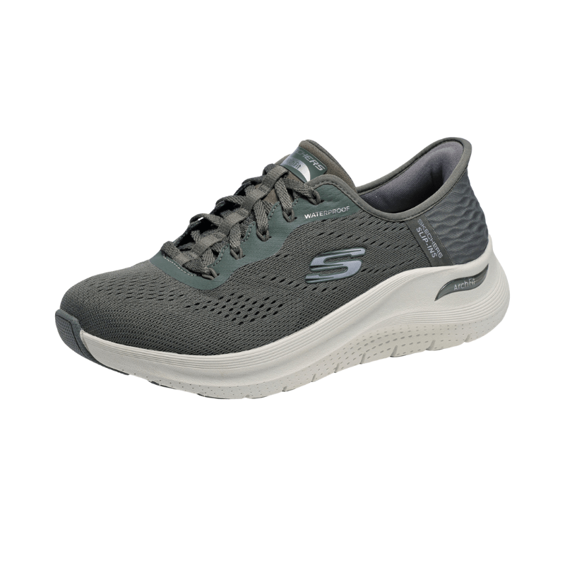 Skechers vandtæt slip - in damesneaker - Oliven