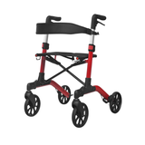 Roter Mambo Rollator von der Seite ohne Tasche, der den Kreuzrahmen unter dem Sitz zeigt