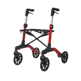 Roter Mambo Rollator von vorne mit höher eingestellten Griffen, ohne Tasche unter dem Sitz