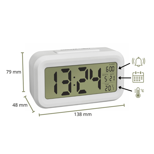 Vækkeur med LCD display - Hvid