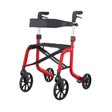 Roter Samba Outdoor-Rollator mit schwarzem Sitz und Rückenlehne, schräg von vorne