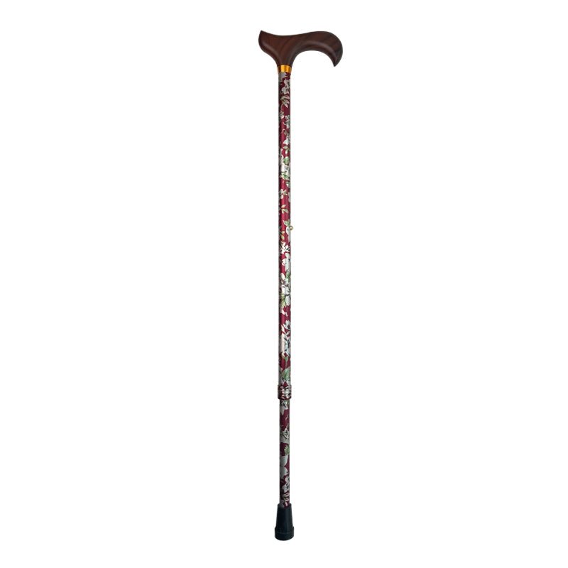 Stok med justerbar højde - Rød med blomster - Seniorshop