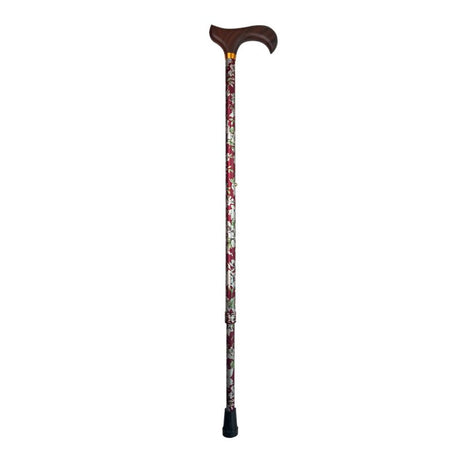 Stok med justerbar højde - Rød med blomster - Seniorshop