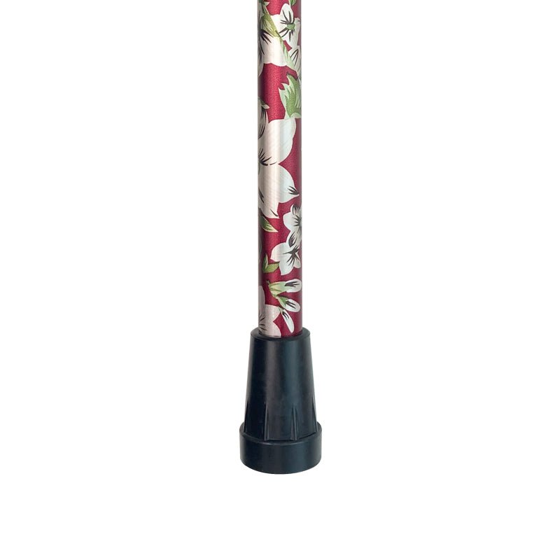 Stok med justerbar højde - Rød med blomster - Seniorshop
