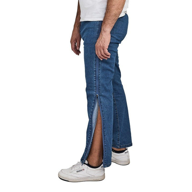 Jeans med lynlås i siden - Blå - Seniorshop